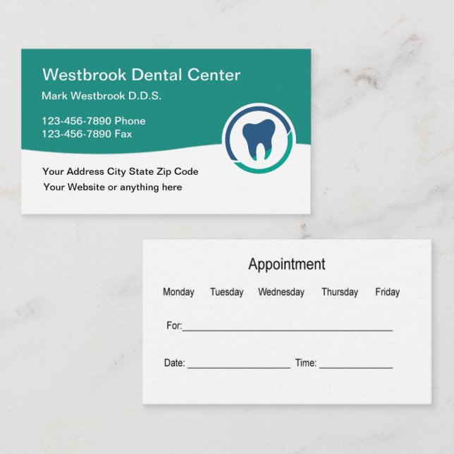 Dentist Appointment Business Cards With Logo (Front/Back)