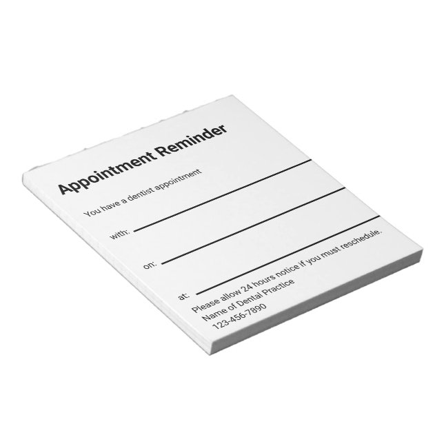 Dentist Appointment Reminder Business Name Phone Notepad (Angled)