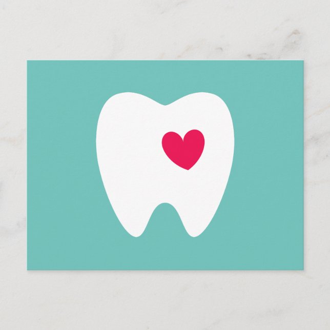 Dentist appointment reminder tooth with heart teal postcard (Front)