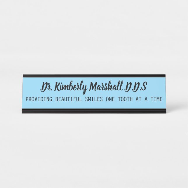 Dentist Beautiful Teeth Small Blue Desk Name Plate (Front)