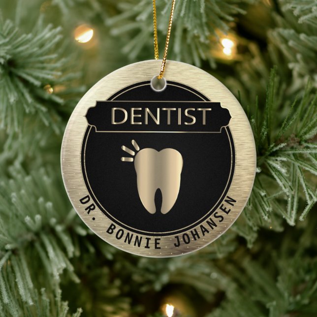 Dentist 🦷 - Black and Gold Ceramic Ornament (Tree)
