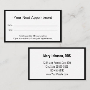 Dentist Black and White Appointment Reminder Card