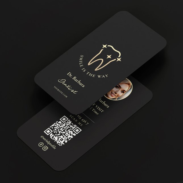 Dentist Black Gold Tooth Modern Appointment  Business Card (Dentist Gold Tooth Black Modern Appointment Business Card
)