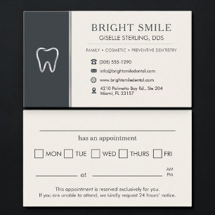 Dentist Black Silver Metallic Tooth Appointment Card