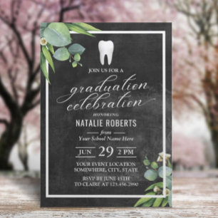 Dentist Botanical Foliage Chalkboard Graduation Invitation