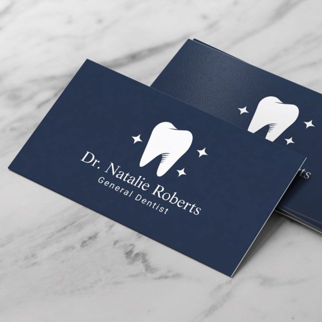 Dentist Bright Tooth Logo Navy Blue Dental Care Appointment Card (Creator Uploaded)