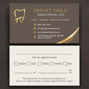 Dentist Brown Gold Logo Dental Appointment Business Card