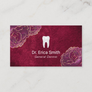 Dentist Burgundy Floral Red Velvet Dental Care Business Card