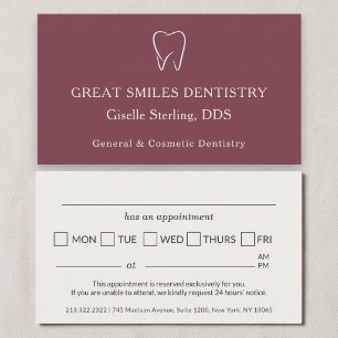 Dentist Burgundy Tooth Dental Appointment Card