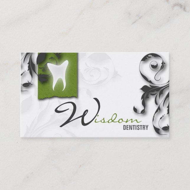 Dentist Business Card Elegant Monogram Green (Front)