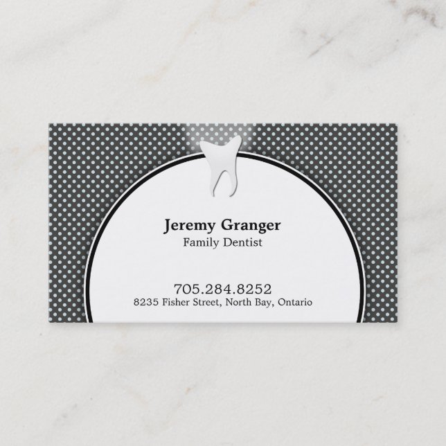 Dentist Business Card - Tooth Fun Dots Blue White (Front)