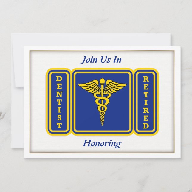 Dentist Caduceus Shield Retirement Invitation (Front)