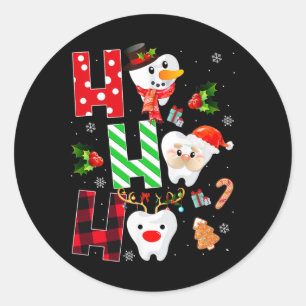 Dentist Christmas Fun Tooth Dental Gift Red Plaid Classic Round Sticker