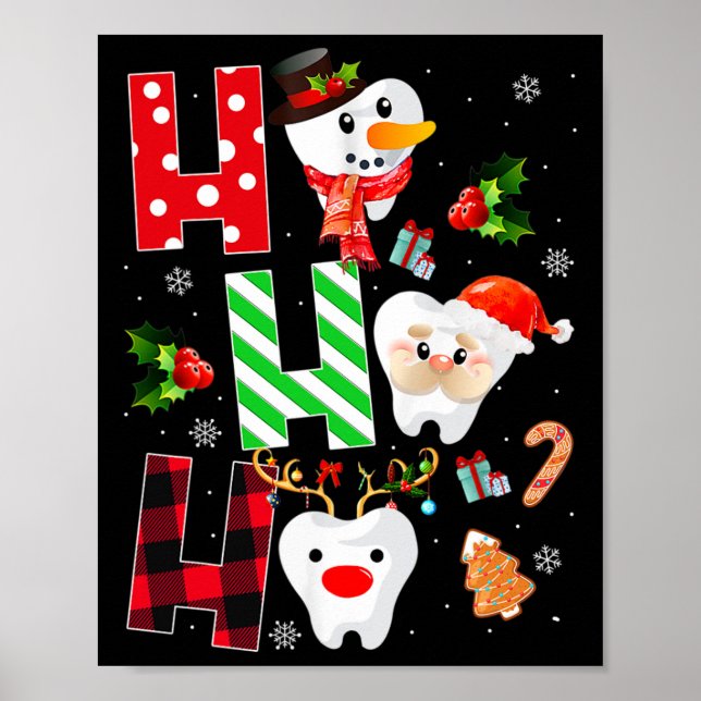 Dentist Christmas Fun Tooth Dental Gift Red Plaid  Poster (Front)
