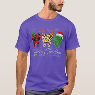 Dentist Christmas Funny Leopard Plaid Tooth Dental T-Shirt