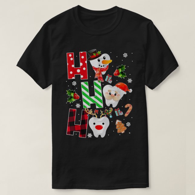 Dentist Christmas funny tooth Dental gift Red Plai T-Shirt (Design Front)