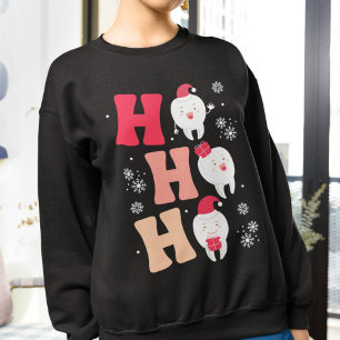 Dentist Christmas Santa Claus Tooth Molars in Pink Sweatshirt