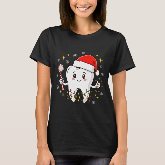 Dentist Christmas Teeth Xmas Lights Funny Dental S T-Shirt (Front)