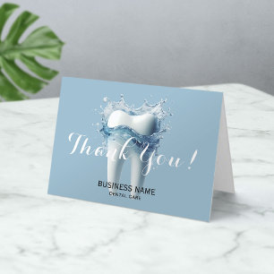 Dentist Clean Tooth & Water Blue Dental Office Thank You Card