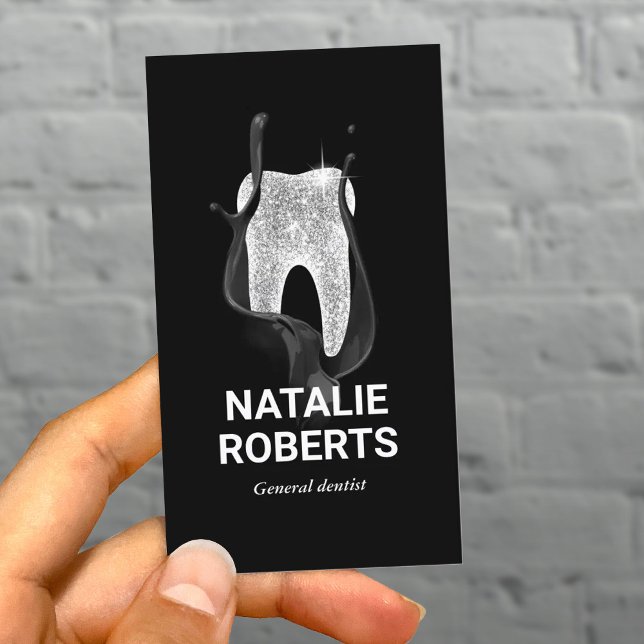 Dentist Creative Shiny Tooth Dental Office Black Business Card (Creator Uploaded)