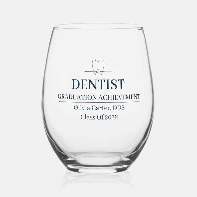 Dentist Custom Name Since Year Stemless Wine Glass (Back)