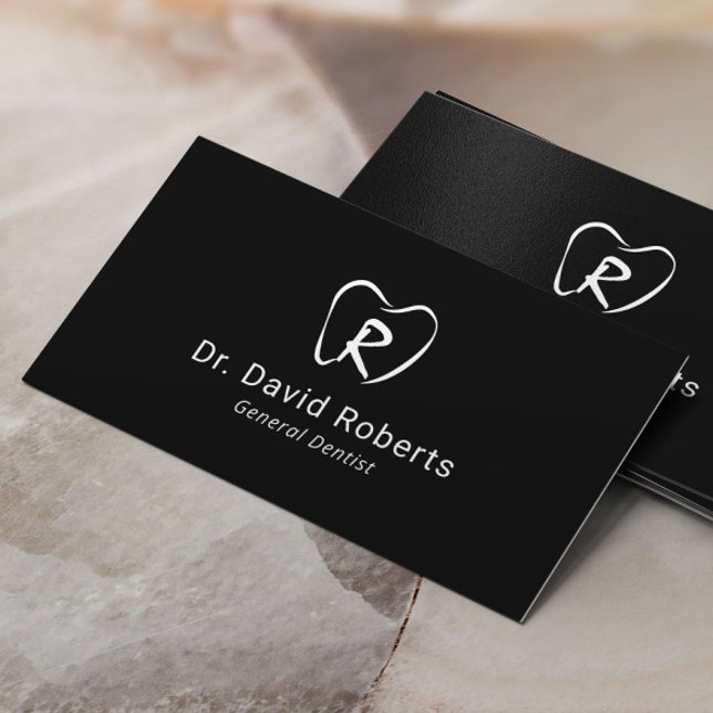 Dentist Custom Tooth Logo Plain Black Dental Care Business Card (Creator Uploaded)