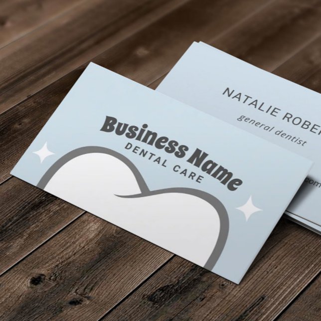 Dentist Cute White Tooth Baby Blue Dental Care Business Card (Creator Uploaded)
