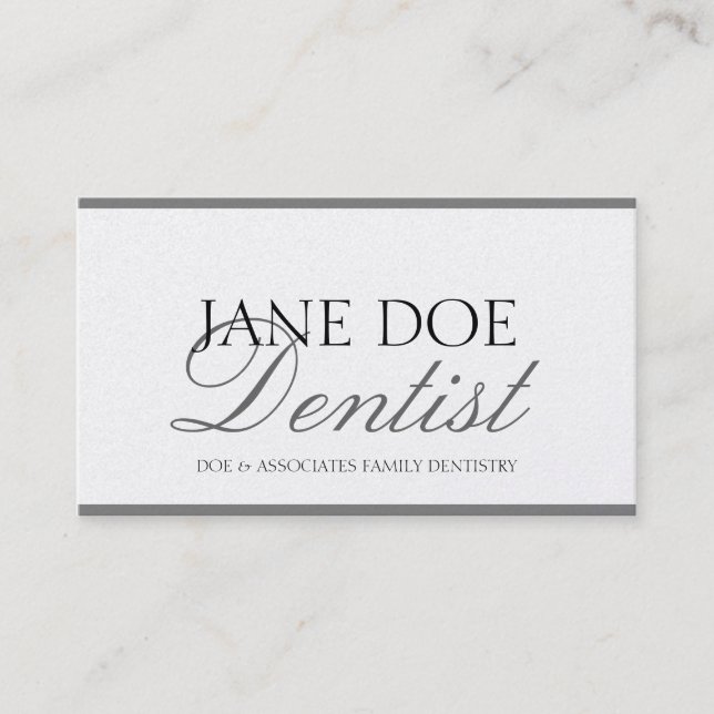 Dentist DDS Family Dentistry Silver Script Platnum Business Card (Front)