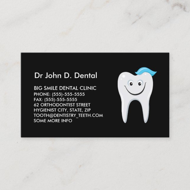 Dentist dental business card with happy tooth (Front)