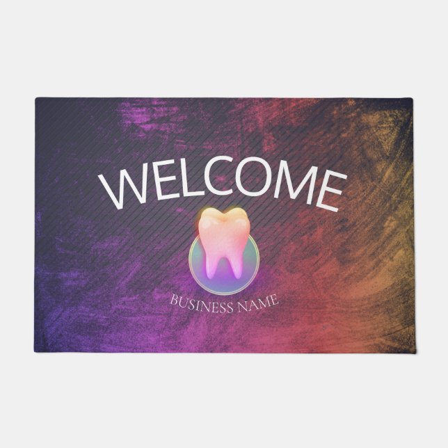 Dentist Dental Care Clinic Rose Gold Tooth Welcome Doormat (Front)