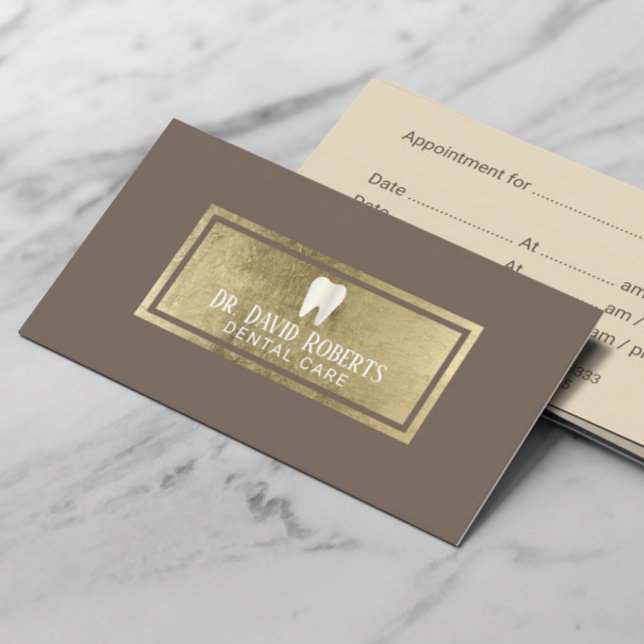 Dentist Dental Care Gold Label Brown Appointment Card (Creator Uploaded)