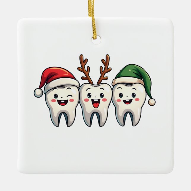 Dentist Dental Christmas Santa Floss Xmas Tree Ceramic Ornament (Front)
