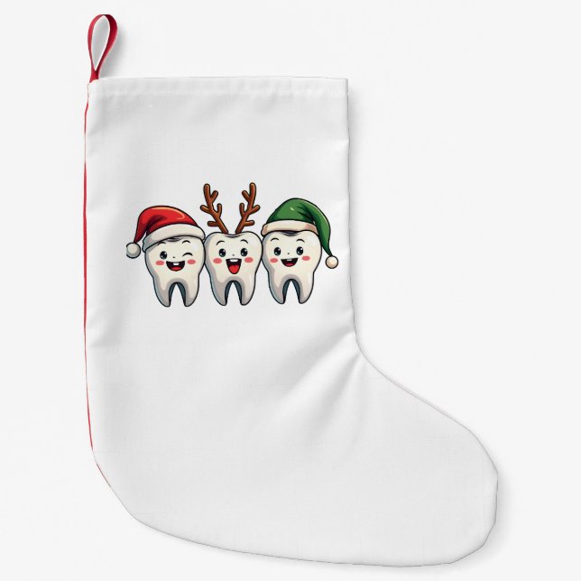 Dentist Dental Christmas Santa Floss Xmas Tree Small Christmas Stocking (Front)