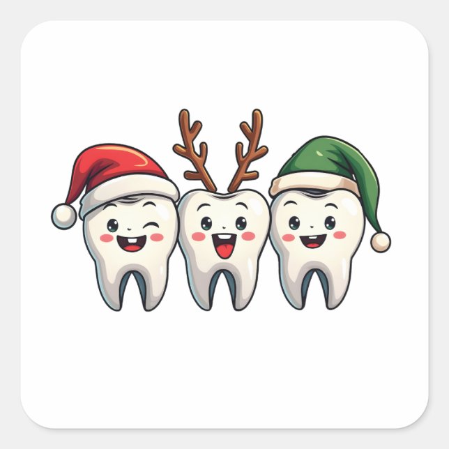 Dentist Dental Christmas Santa Floss Xmas Tree Square Sticker (Front)