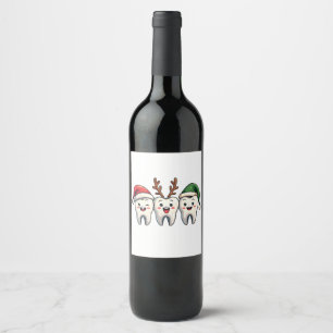 Dentist Dental Christmas Santa Floss Xmas Tree Wine Label