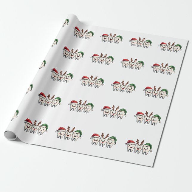 Dentist Dental Christmas Santa Floss Xmas Tree Wrapping Paper (Unrolled)