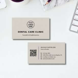 Dentist Dental Clinic Professional Logo QR Neutral Business Card