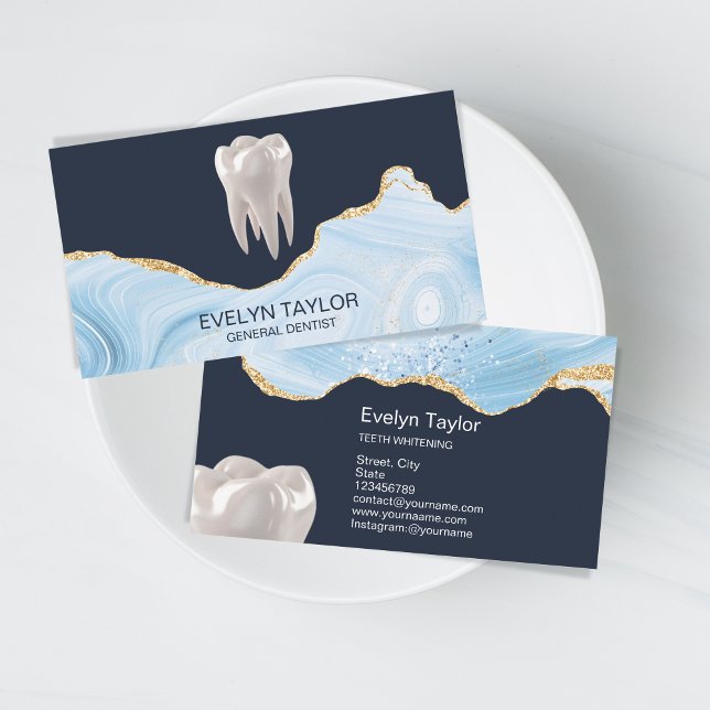 Dentist Dental Clinic Teeth Whitening Blue Business Card (Creator Uploaded)