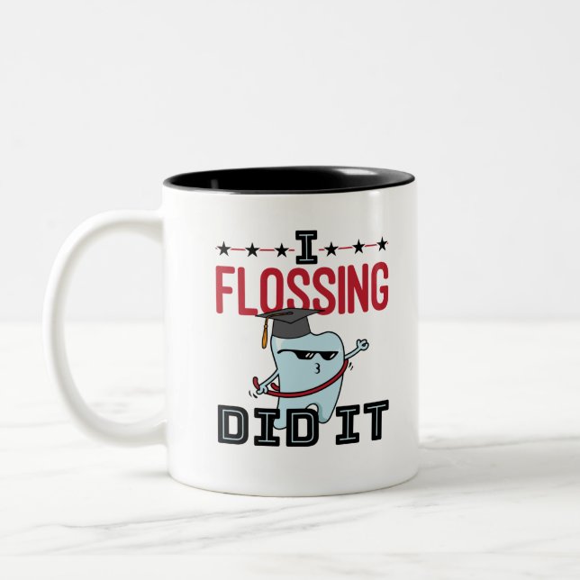 Dentist Dental School Graduation Funny Flossing Two-Tone Coffee Mug (Left)