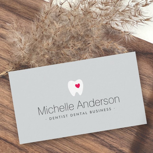 Dentist dental tooth with heart light grey business card (Creator Uploaded)