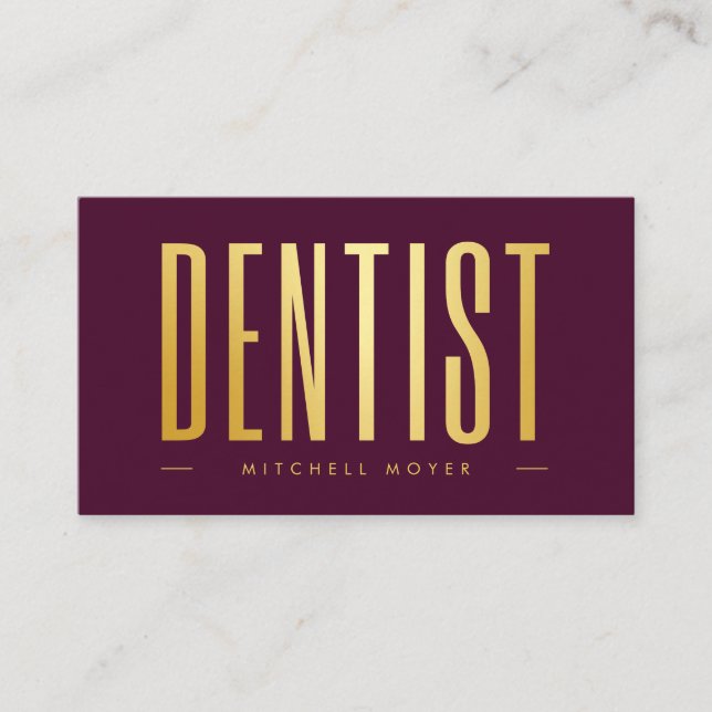 Dentist Dentistry Tooth Logo Burgundy & Gold Business Card (Front)