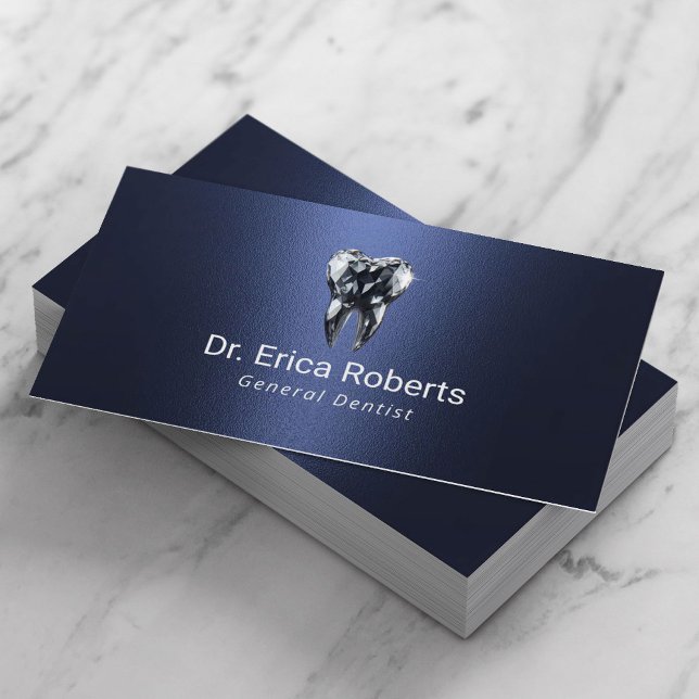 Dentist Diamond Tooth Modern Navy Blue Dental Care Business Card (Creator Uploaded)