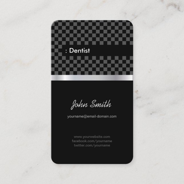 Dentist - Elegant Black Chequered Business Card (Front)