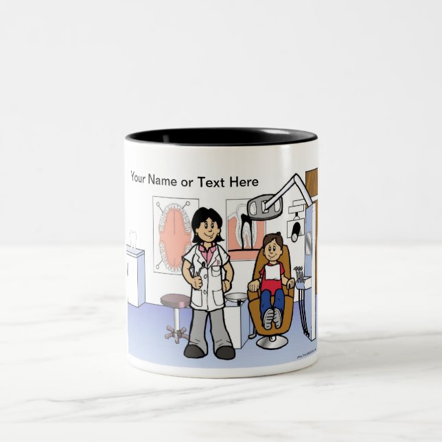 Dentist - Female Cartoon Two-Tone Coffee Mug (Center)