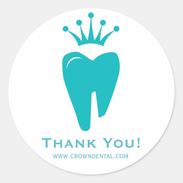 Dentist Gift Cute Tooth Crown Logo Blue Classic Round Sticker (Front)