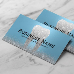 Dentist Glitter Tooth Blue & Silver Dental Clinic Appointment Card