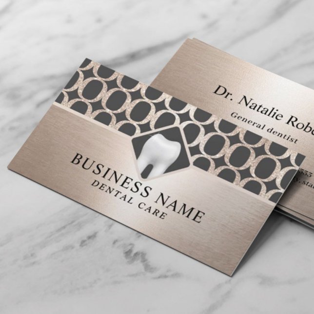 Dentist Gold Geometric Pattern Chic Dental Office  Business Card (Creator Uploaded)