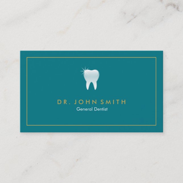 Dentist  Golden Frame Turquoise Tooth Dental Appointment Card (Front)