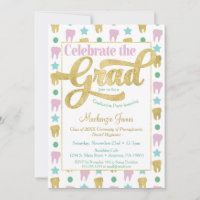 Dentist Graduation Hygienist Pink Gold Invitation