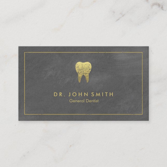 Dentist Grey Canvas Golden Frame & Tooth Appointment Card (Front)